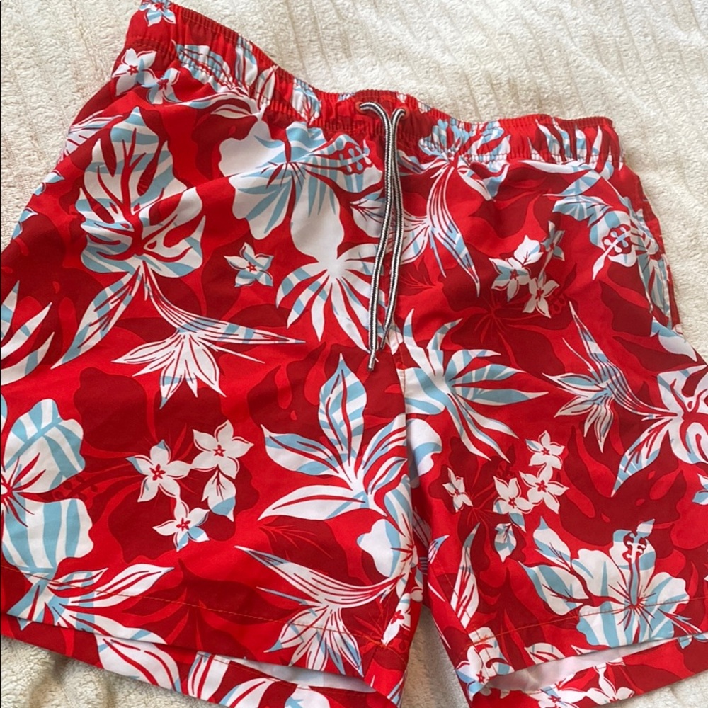 Speedo XL tropical floral swim shorts red white blue Hawaiian trunks